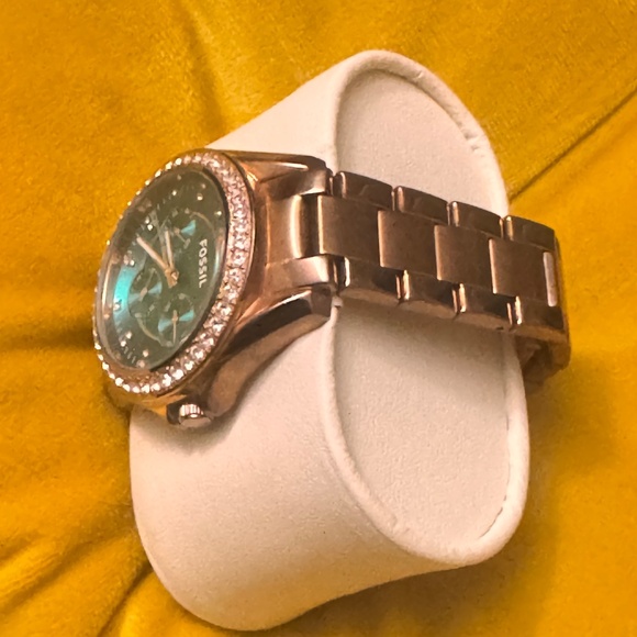 Fossil Riley Rose Gold Ladies Teal Multifunctional Dial Watch - Picture 4 of 5